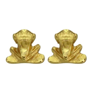 24k Gold Plated Pre-Columbian Smooth Frog Charm Stud Earrings| Across The Puddle - Picture 1 of 4