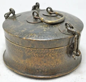 Antique Brass Chapati Bread Container Box Original Old Hand Crafted Engraved - Picture 1 of 10