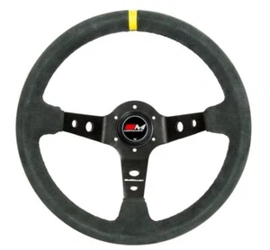 MOTAMEC RACE RALLY STEERING WHEEL DEEP DISH (350MM) DARK GREY SUEDE BLACK SPOKE - Picture 1 of 1