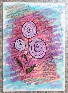 SEArts Three Roses ACEO ORIGINAL Floral Mixed Media Flowers Art Card Artist Card - Picture 1 of 1