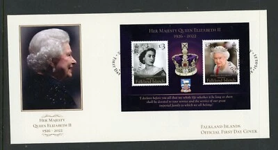 Falkland Islands 2023 Queen Elizabeth Memorial 1926-2022 2v+S/S FDC QE2 Royalty - Image 1 of 2