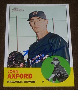 JOHN AXFORD SIGNED 2012 TOPPS HERITAGE CARD #255 MILWAUKEE BREWERS AUTO BASEBALL - Picture 1 of 1