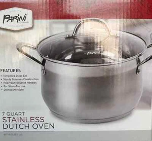 Parini Quality Cookware 7 Quart Dutch Oven Stainless Steel with Glass Lid NEW - Picture 1 of 3