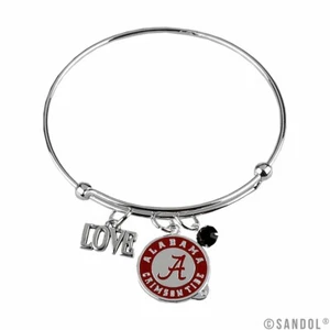 Alabama Crimson Tide Bracelet 3 Charms (LOVE, Red, Logo) Adjustable, NCAA - Picture 1 of 1