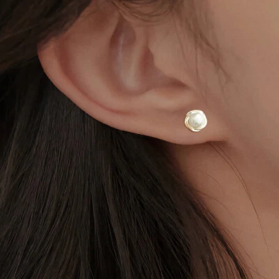 Women 925 Sterling Silver Shining Pearl Bead Drop Huggie Hoop Elegant Earrings  - Image 1 of 4