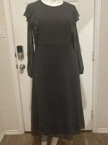 Maxi abito donna stravagante nero con pois bianchi strega maniche lunghe XL - Foto 1 di 8