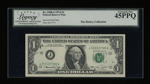 DBR 1974 $1 FRN Kansas City Fr. 1908-J Legacy 45 PPQ Serial J03220798A - Picture 1 of 2