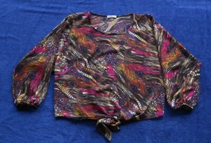Womens S Cha Cha Vente Sheer Scoop Neck 3/4 Sleeve Tie Front Top Bust 46 Peacock - Imagen 1 de 9