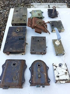 Vintage old Antique Door Rim Lock 4 Restoration project Cast Iron keys brass - Picture 1 of 12