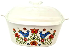 Cazuela vintage Corning Ware Country Festival de 3 cuartos con tapa, 1975, usada (DD5) - Imagen 1 de 10