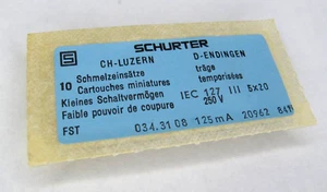 Fuse Schurter 125mA, 5 x 20 mm, 250V, FST 034.3108, Package of 10 - Picture 1 of 2