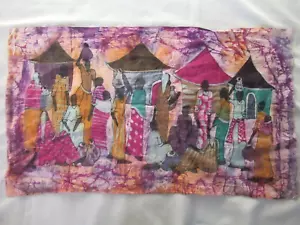 African Waxed Batik art painting market shopping women 29x17 canvas hand painted - Picture 1 of 4