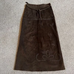 Madison Studio Chocolate Brown Midi Boho Lined Leather  A- Line Skirt Size 16 - Picture 1 of 9