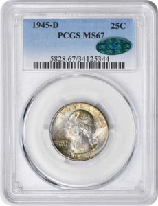 1945-D Washington Silver Quarter MS67 PCGS (CAC) - Picture 1 of 2