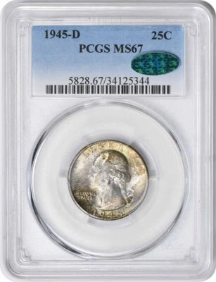 1945-D Washington Silver Quarter MS67 PCGS (CAC) - Image 1 of 2