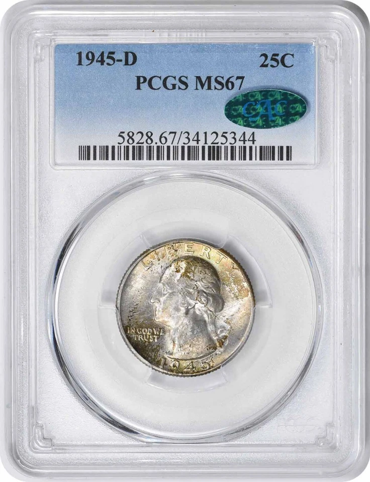 1945-D Washington Silver Quarter MS67 PCGS (CAC) - Image 1 of 2