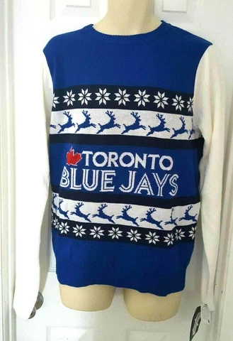 Toronto Blue Jays Sweater Size Medium Ugly Christmas Holiday Front Back Logo New Cover