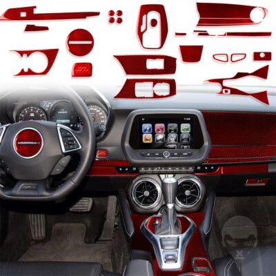 Juego de molduras interiores de tablero de carbono rojo 27 unidades para Chevrolet Camaro 2017-22 Foto 1 de 4