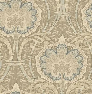 Wallpaper Taupe Beige Gray Blue Large Damascus Damask, 56 Sq Ft Bolt - Picture 1 of 1