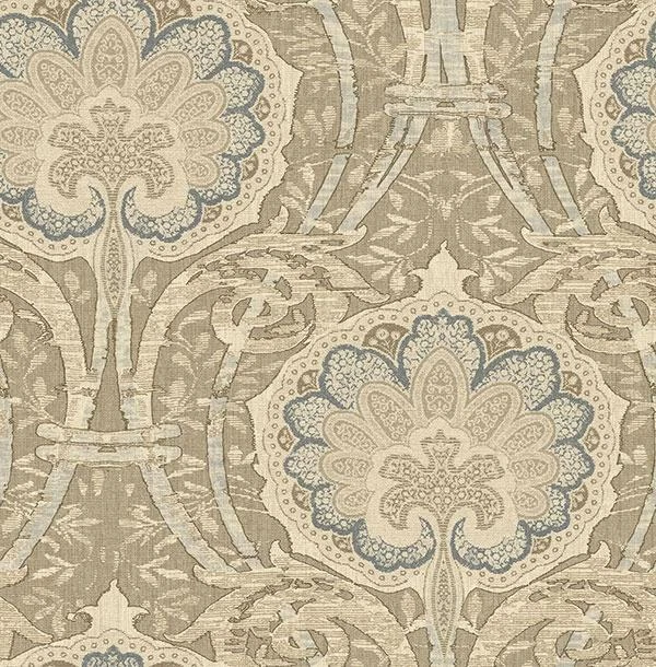 Wallpaper Taupe Beige Gray Blue Large Damascus Damask, 56 Sq Ft Bolt - Image 1 of 1