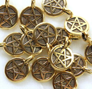 Pentagram Charm, TierraCast, Antiqued Gold Plated, 4 Pcs, 0726