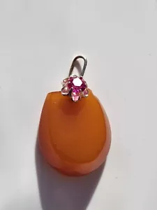 Vintage Butterscotch Amber and Silver Pendant with Silver 875 Nice Items 4.7g - Picture 1 of 11