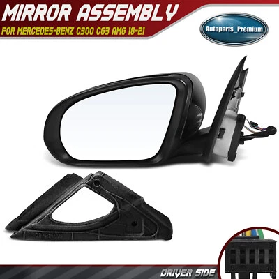 Черное хромированное зеркало с подогревом с электроприводом для левого водителя для Mercedes-Benz C300 C63 AMG - Изображение 1 из 4