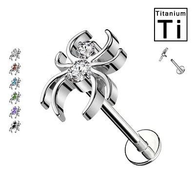 Labret in Titanio a Forma di Ragno con Cristalli Colorati e Filettatura Interna - Immagine 1 di 3