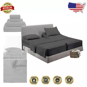 Elegant Split King Sheets Set in Dark Grey - 100% Giza Cotton, Fade Resistant - Picture 1 of 7