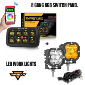 AUXBEAM RGB 8 Gang Switch Panel APP Control Kit + 2Pcs LED Work Light Universal - Picture 1 of 12