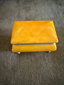 RARE!!! Vintage Orange Alabaster Footed Jewelry Box - Picture 1 of 6