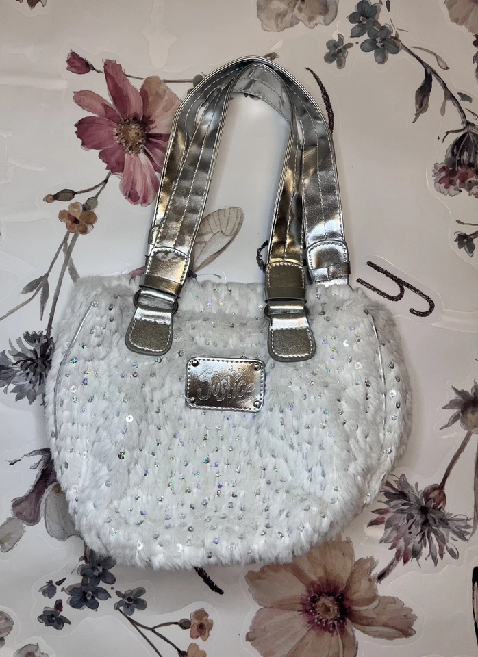 Mini bolso Justice de piel sintética blanco brillante Foto 1 de 4