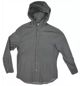 KITON Mens Gray Solid Hooded Logo Snap Buttons Shirt Size XL New - Picture 1 of 7