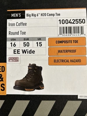 Botas de trabajo Ariat para hombre 16 EE BIG RIG 6 H2O puntera compuesta impermeables hierro café Foto 1 de 4