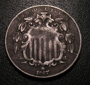  1867  5 C SHIELD NICKEL  FIVE CENT NICKEL OLD US COINS  - Picture 1 of 2