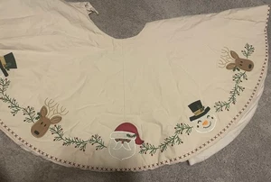 Christmas Tree Skirt Isaac Mizrahi New York Santa Claus Deer Snowman Embroidered - Picture 1 of 9