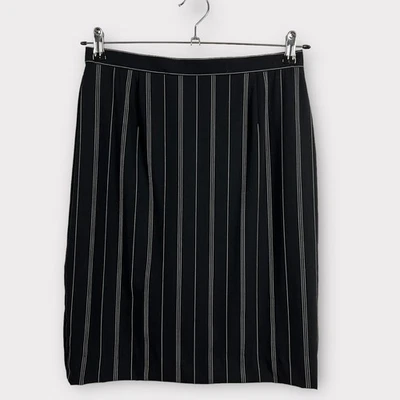 Falda de Carrera De Colección Escada Margaretha Ley Talla 38 Negro Blanco Pin Rayas Lana Foto 1 de 4