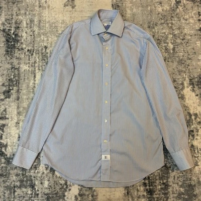 Mens Emmett London Smart Long Sleeve Striped Cotton Blue Shirt Size 15.5 Large - Image 1 of 4