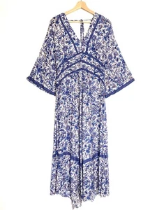 Blue ABY Floral Printed 34 Sleeves Midi Dress - Size 1 - Picture 1 of 2