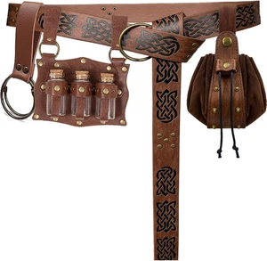 Renaissance Waist Belt Costume Accessories Belt Pouch Purse Potion Bottle Set Me - Picture 1 of 12