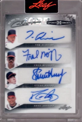 GLAVINE McGRIFF JUSTICE + 2025 Leaf Sports Heroes Ice Quad Autograph Auto #1/2 - Image 1 of 2