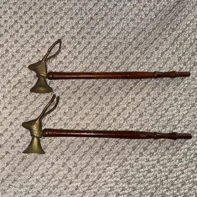 Vintage Brass Reindeer Candle Snuffer Set of 2 Carved Wood Handles - Image 1 of 4