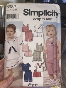 Simplicity 5982 Size 0-4 New Cut Vintage Pattern Baby Toddler Shorts & Tops - Picture 1 of 2