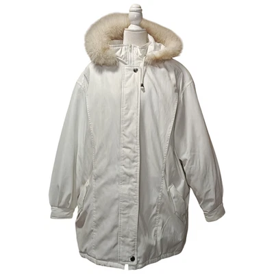 Braetan Parka 外套女式 XL 白色连帽绝缘拉链狐狸毛皮装饰冬季 — 第 1/4 张图片
