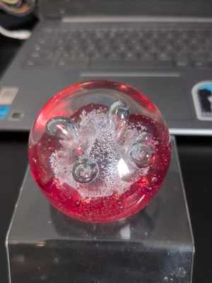 Caithness Glass Paperweight Red Mini Moonflower Pattern - Image 1 of 4