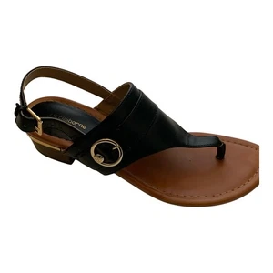 Sandalias Liz Claiborne Talla 9 M Negras Correa Trasera Hebilla Dorada Puntera Abierta Planas - Imagen 1 de 18