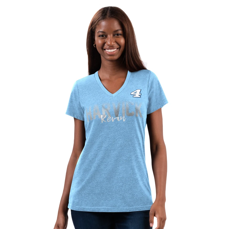Camiseta para mujer G-III 4Her by Carl Banks azul claro Kevin Harvick cuello en V a presión Foto 1 de 4
