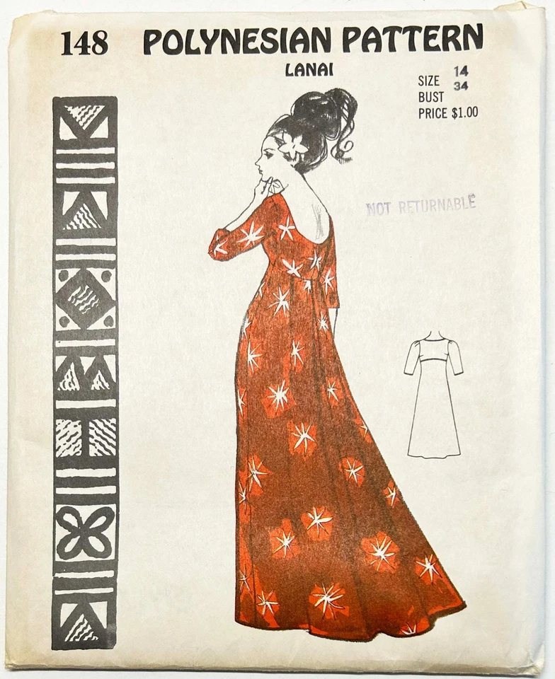 Vintage Polynesian Pattern Lanai #148 Muumuu Dress Size 14 Uncut - Image 1 of 2