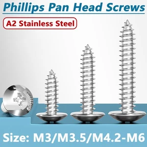 M3-M6.3 Phillips Pan Head A2 Stainless Steel Self Tapping Screws Wood Screw - Picture 1 of 134