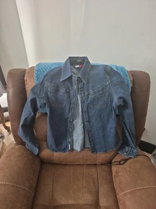 Tommy Jeans Large Denim Snap Front Button Up Longsleeve Blue Lightweight Jacket - Picture 1 of 7